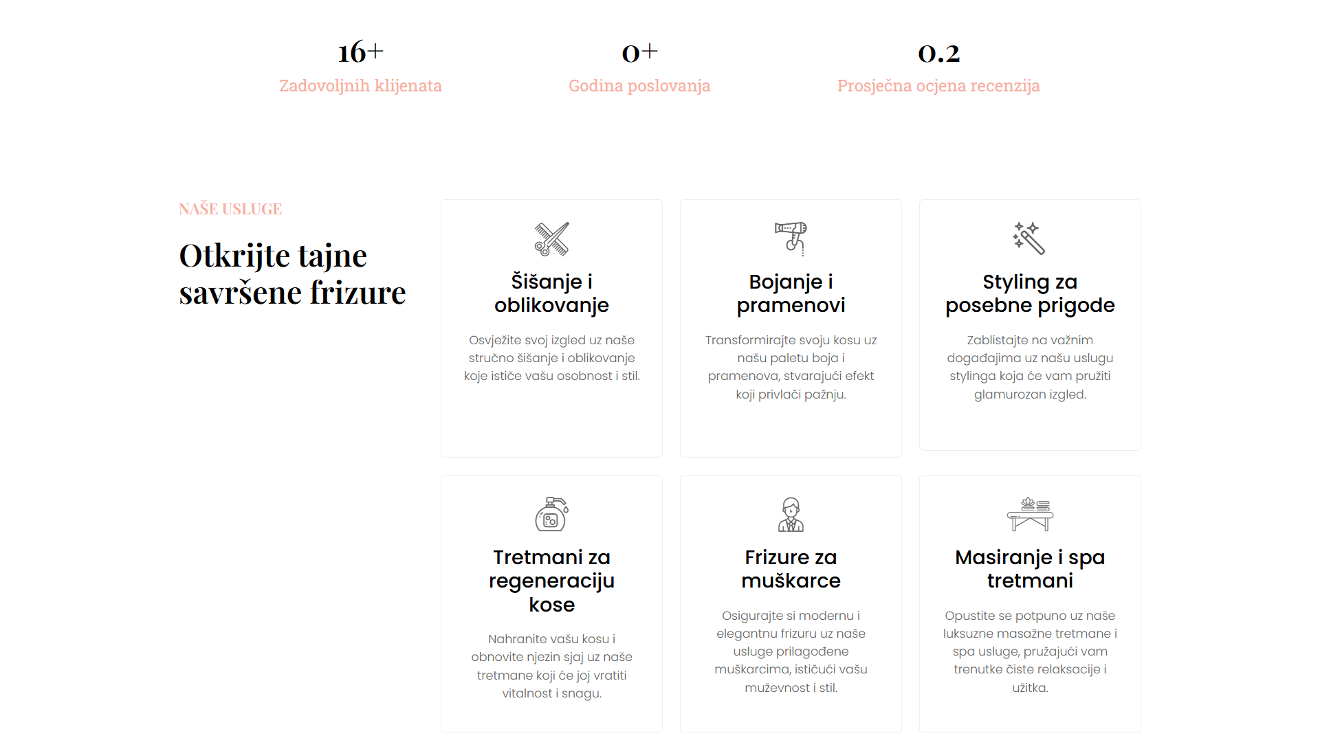 Glamur website services section showcasing available offerings