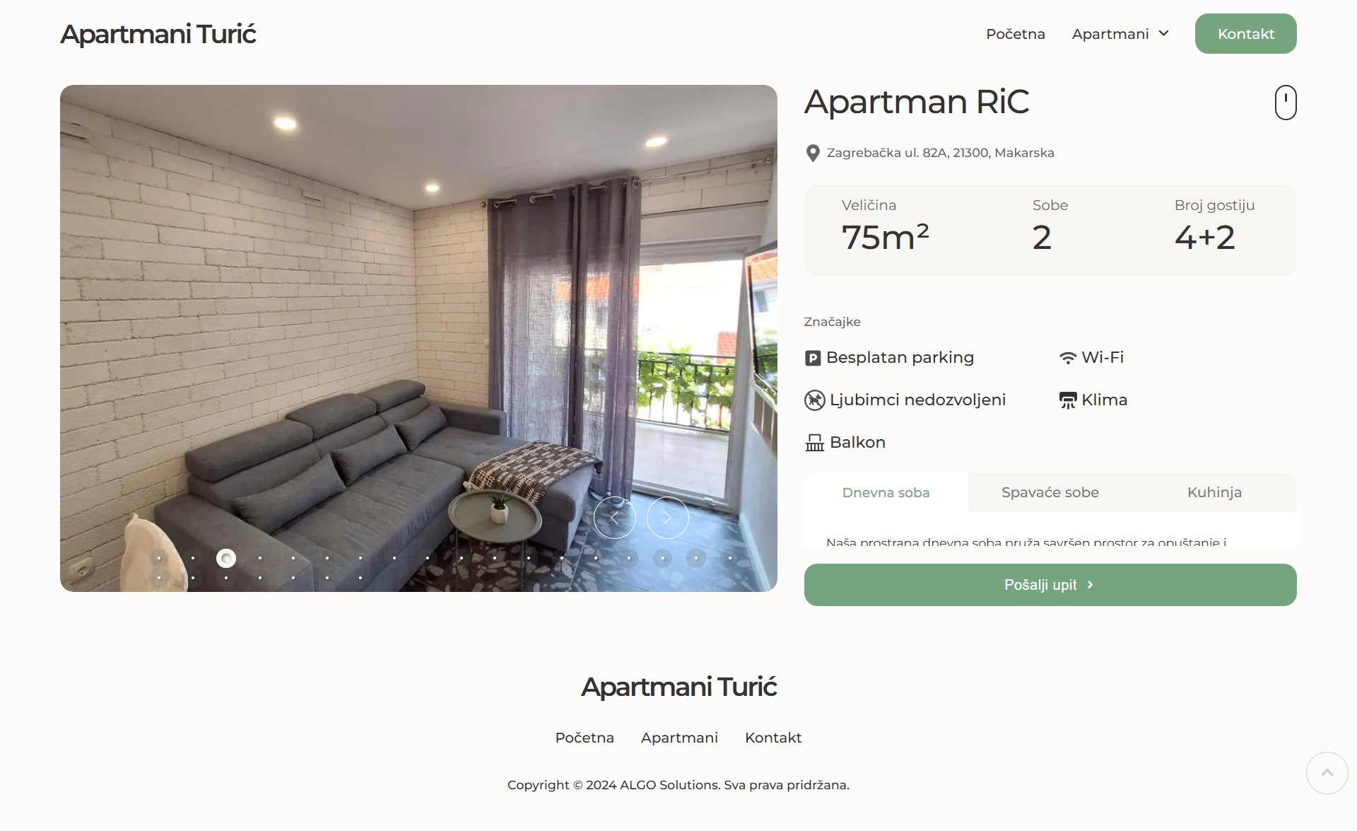 Apartment RiC details with size, rooms, amenities, and features on Apartmani Turić website