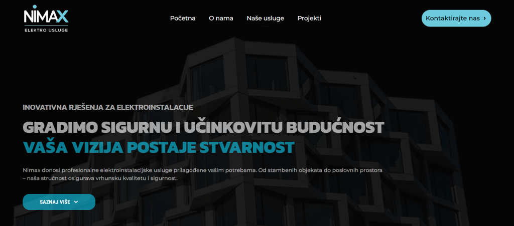 Modern homepage design for Nimax, featuring a sleek layout and engaging visuals