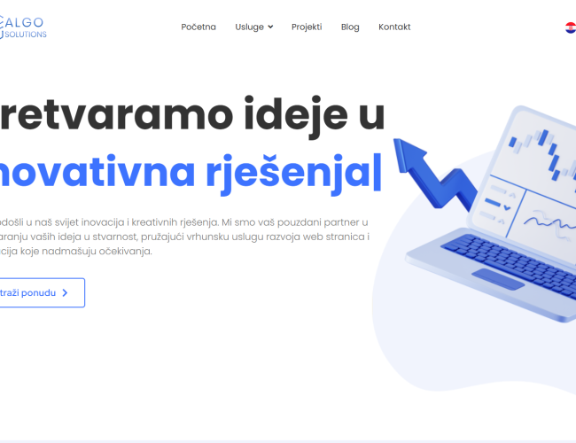 The main section on the ALGO Solutions homepage